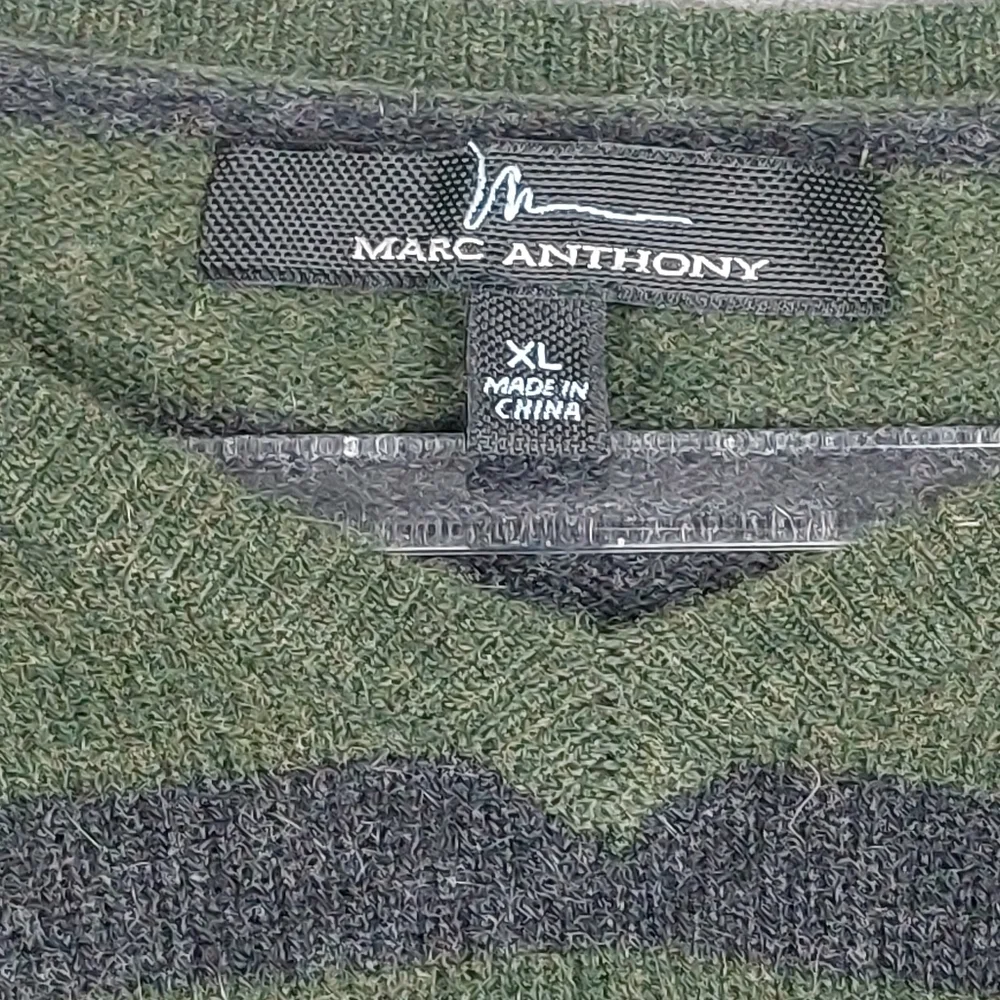 MARC ANTHONY MENS GREEN GRAY STRIPED 100% CASHMERE LONG SLEEVE VNECK SWEATER XL